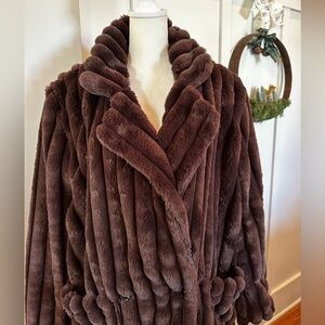 NWT WeWoreWhat Faux Fur Double-Breasted Blazer Coat, Dark Brown, Size XL